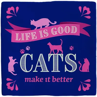 Plenty Gifts tegeltje keramiek cats 10x10cm blauw - afbeelding 1