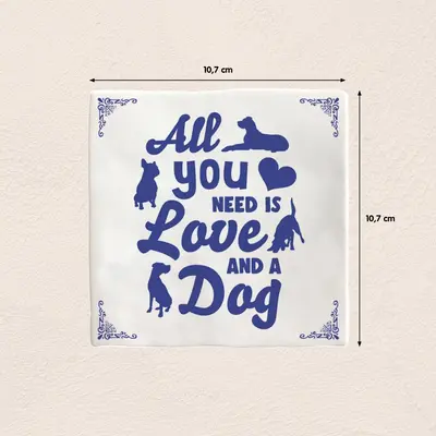 Plenty Gifts tegeltje keramiek dog 10x10cm blauw, wit - afbeelding 2