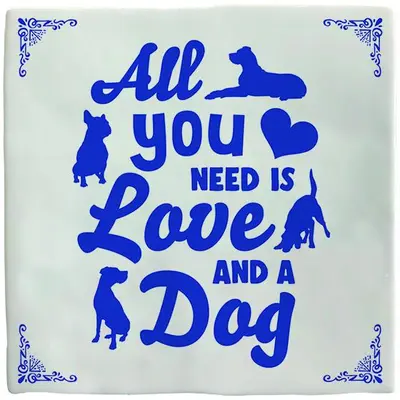 Plenty Gifts tegeltje keramiek dog 10x10cm blauw, wit - afbeelding 1