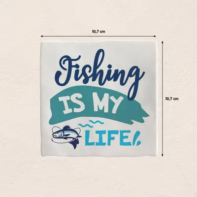 Plenty Gifts tegeltje keramiek fishing is my life 10x10cm wit - afbeelding 2