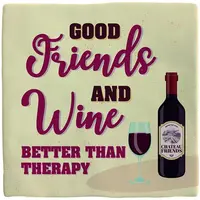 Plenty Gifts tegeltje keramiek friend & wine 10x10cm crème - afbeelding 1