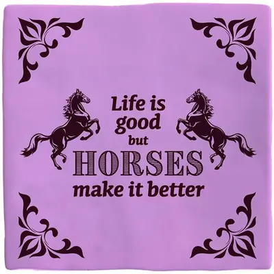 Plenty Gifts tegeltje keramiek horses 10x10cm paars - afbeelding 1