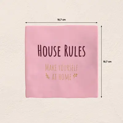 Plenty Gifts tegeltje keramiek house rules 10x10cm roze - afbeelding 2