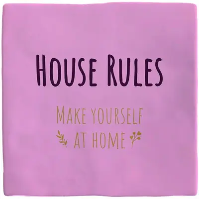 Plenty Gifts tegeltje keramiek house rules 10x10cm roze - afbeelding 1