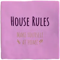 Plenty Gifts tegeltje keramiek house rules 10x10cm roze - afbeelding 1