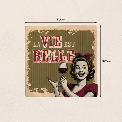 Plenty Gifts tegeltje keramiek la vie est belle 10x10cm bruin - afbeelding 2