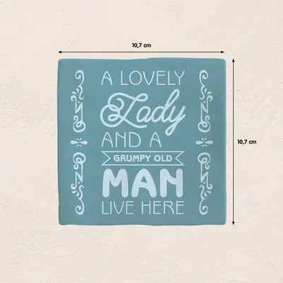 Plenty Gifts tegeltje keramiek lady & man 10x10cm blauw - afbeelding 2