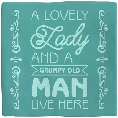 Plenty Gifts tegeltje keramiek lady & man 10x10cm blauw - afbeelding 1