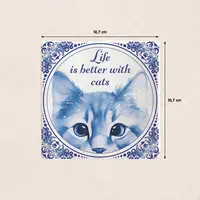 Plenty Gifts tegeltje keramiek life is better with cats 10x10cm blauw, wit - afbeelding 2