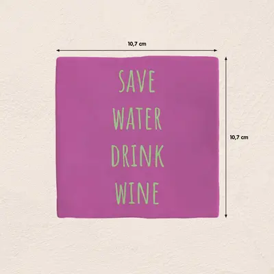 Plenty Gifts tegeltje keramiek save water drink wine 10x10cm paars - afbeelding 2