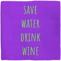 Plenty Gifts tegeltje keramiek save water drink wine 10x10cm paars - afbeelding 1