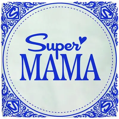 Plenty Gifts tegeltje keramiek super mama 10x10cm blauw, wit - afbeelding 1