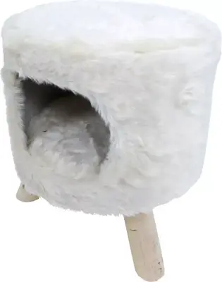 Poef rond pluche met gat Ø 42x50 cm wit - afbeelding 1
