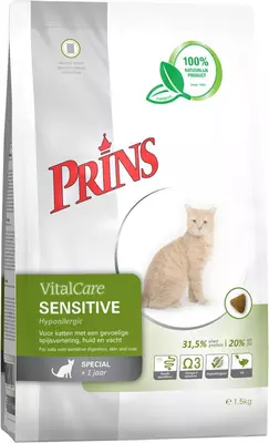 Prins VitalCare Volledige krokante brokvoeding kat Sensitive 1,5Kg