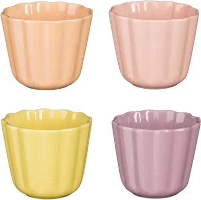 Corfu beker l.geel l.roze oranje paars 4 assorti - h7,5xd8,5cm