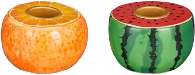 Kandelaar watermeloen sinaasappel rood oranje 2 assorti - l8xb6,5xh4,5cm