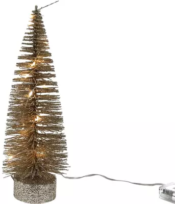 Kerstboom 26cm goud glitter 15led timer 2xaa - afbeelding 1