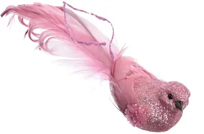 Pure Royal kunststof kerst ornament vogel op clip 17cm roze