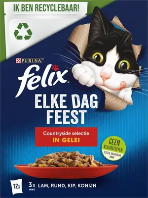 PURINA® FELIX Elke Dag Feest Countryside Selectie in Gelei recyclable pouch 12x85g Multipack - afbeelding 4