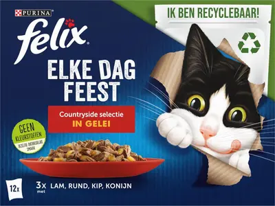 PURINA® FELIX Elke Dag Feest Countryside Selectie in Gelei recyclable pouch 12x85g Multipack - afbeelding 5