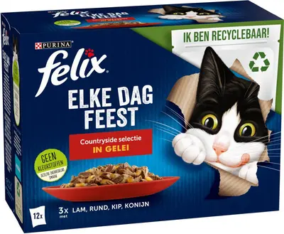 PURINA® FELIX Elke Dag Feest Countryside Selectie in Gelei recyclable pouch 12x85g Multipack - afbeelding 3