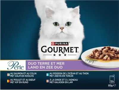 PURINA GOURMET Perle DUO, volledig nat diervoeder voor volwassen kattten, met Zeevis en Tonijn, 85g zakje - afbeelding 1