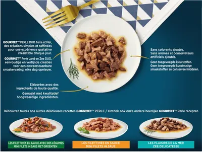 PURINA GOURMET Perle DUO, volledig nat diervoeder voor volwassen kattten, met Zeevis en Tonijn, 85g zakje - afbeelding 2