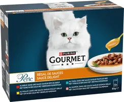 PURINA GOURMET Perle Sauce Delight, volledig nat diervoeder voor volwassen kattten, met tonijn in een saus met zeevruchtensmaak, 85g zakje - afbeelding 1