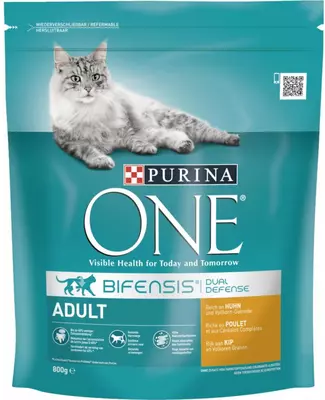 PURINA ONE Adult Rijk aan Kip kattenvoer, kattenbrokjes voor volwassen katten, 800g (doos van 4; 3,2kg)