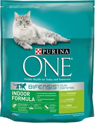 PURINA ONE Indoor Rijk aan Kalkoen kattenvoer, kattenbrokjes voor binnenhuiskatten, 800g (doos van 4; 3,2kg) - afbeelding 2