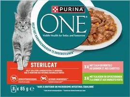 PURINA ONE Sterilcat Fijne Malse Reepjes in Saus met Zalm, Kalkoen kattenvoer 8x85g - afbeelding 1