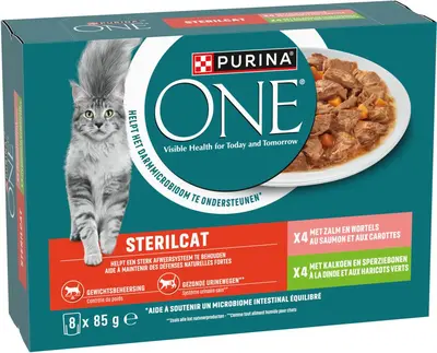 PURINA ONE Sterilcat Fijne Malse Reepjes in Saus met Zalm, Kalkoen kattenvoer 8x85g - afbeelding 4