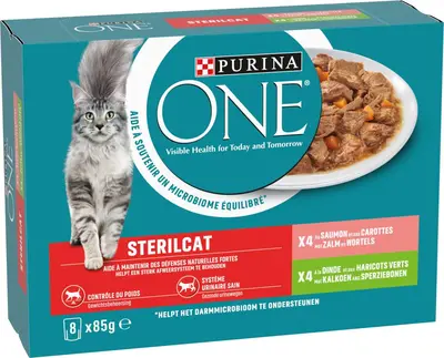 PURINA ONE STERILCAT Fijne Malse Reepjes met Zalm en Wortels, met Kalkoen en Sperziebonen - afbeelding 4