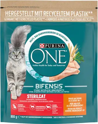 PURINA ONE Sterilcat Rijk aan Kip kattenvoer, kattenbrokjes voor gesteriliseerde/gecastreerde katten, 800g (doos van 4; 3,2kg) - afbeelding 1
