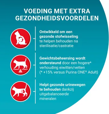 PURINA ONE Sterilcat Rijk aan Kip kattenvoer, kattenbrokjes voor gesteriliseerde/gecastreerde katten, 800g (doos van 4; 3,2kg) - afbeelding 2