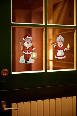 Raamsticker kerstman led met timer rood, wit  - afbeelding 2