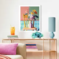 Reinders schilderij hout checkers floral chair 40x50cm colourful - afbeelding 2