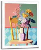 Reinders schilderij hout checkers floral chair 40x50cm colourful - afbeelding 1
