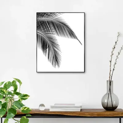 Reinders schilderij hout palm leaf 40x50cm black & white - afbeelding 2