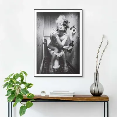 Reinders schilderij hout toilet pic 50x70cm black & white - afbeelding 2
