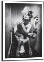 Reinders schilderij hout toilet pic 50x70cm black & white - afbeelding 1