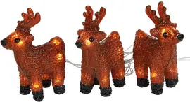Rendier 3x bruin acryl 13cm warmled ip44 timer - afbeelding 1