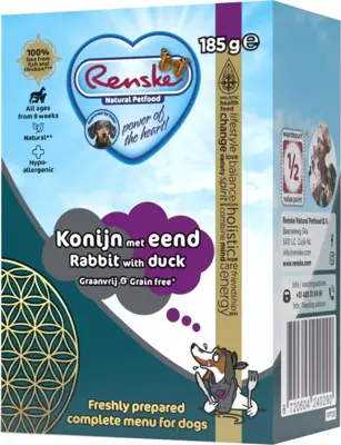 Renske hondenvoer vers eend & konijn graanvrij 185g