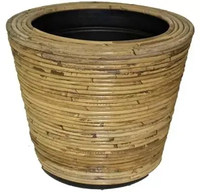 Rotan Drypot Streep grote plantenmand met plastic inleg 35x30cm