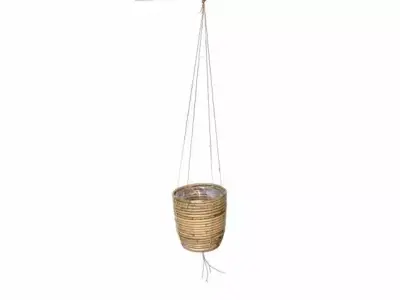 Rotan hangende plantenmand grijs 15x14cm