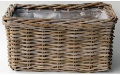 Rotan plantenmand antiek grijs 40x23x20cm - afbeelding 1
