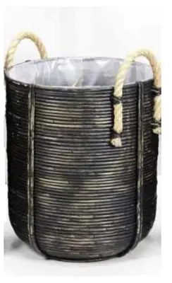 Rotan plantenmand Gestreept Zwart 40x45cm