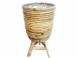 Rotan plantenmand met plastic op poten grijs 20x33cm kopen?