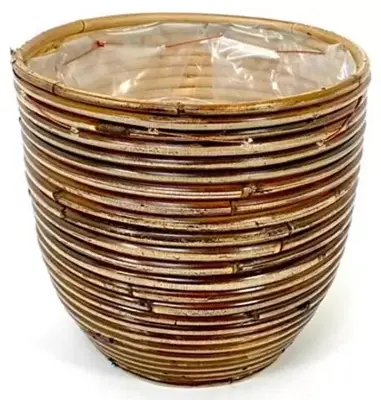 Rotan plantenmand stripe bronze 15x14cm