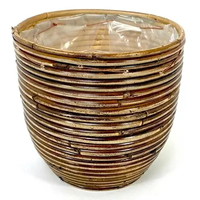 Rotan plantenmand stripe bronze 20x19cm - afbeelding 1